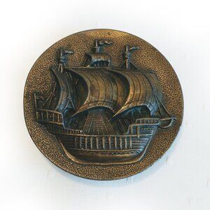 Vintage 1975-Bergamot Brass Ships Belt Buckle-Spanish Galleon-C-49